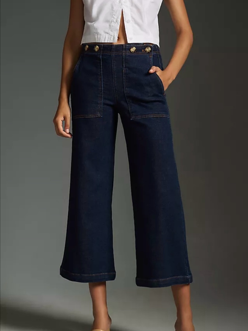 Anthropologie Pilcro Women’s Dark Blue Wide-Leg Cropped Jeans Size 25